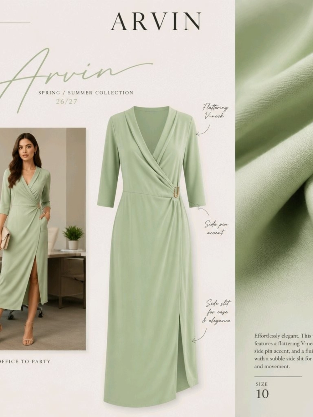 OSOS Wrap-Style Women's Dress in Mint Green
